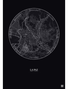 Affiche La Paz – Poster carte de ville 6km | Gravura – Fond foncé