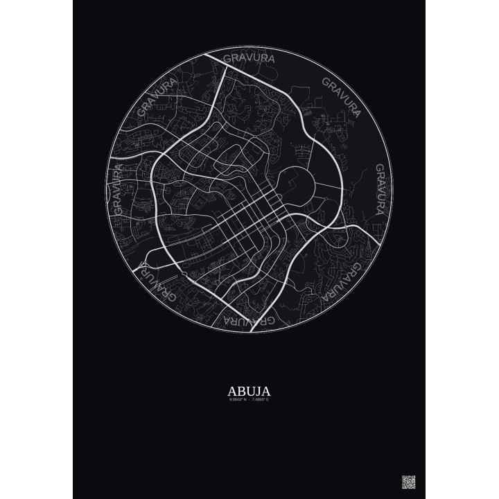 Affiche Abuja – Poster carte de ville 6km | Gravura – Fond foncé