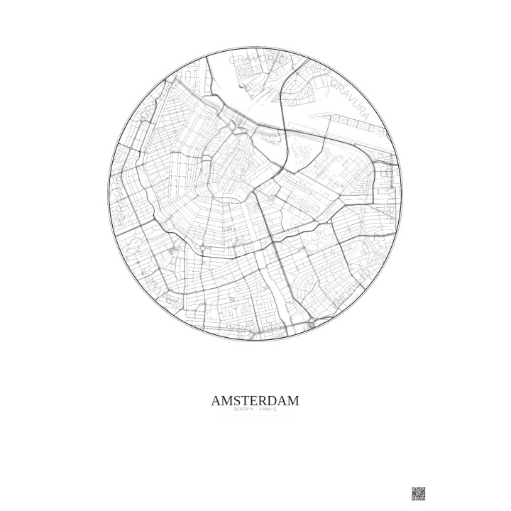 Affiche Amsterdam – Poster carte de ville 2.5km | Gravura – Fond
