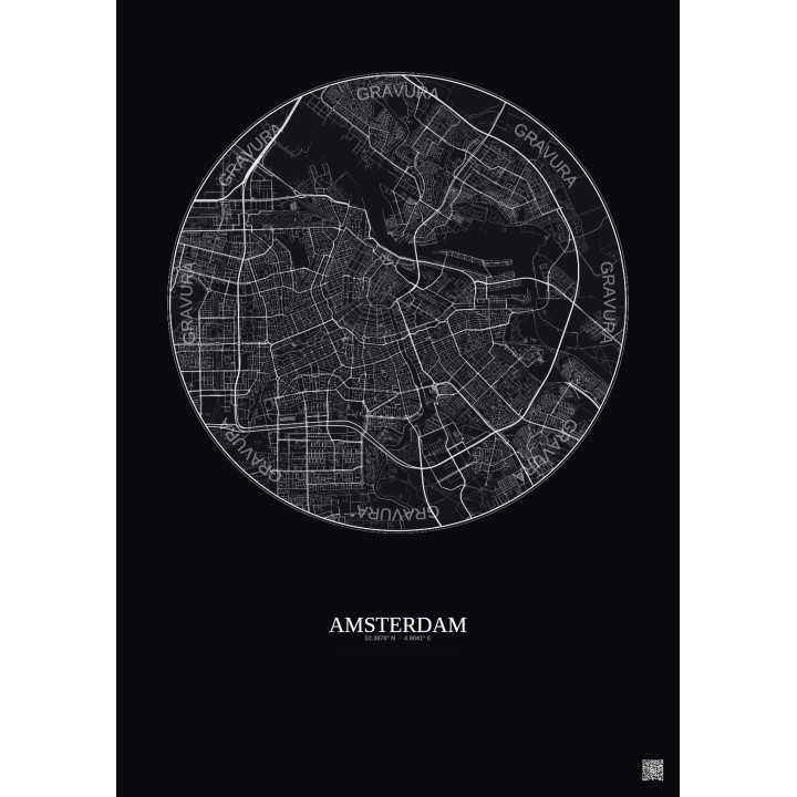 Affiche Amsterdam – Poster carte de ville 6km | Gravura – Fond f
