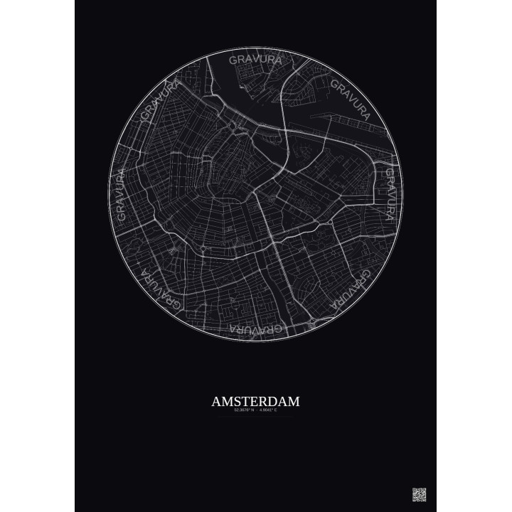 Affiche Amsterdam – Poster carte de ville 2.5km | Gravura – Fond