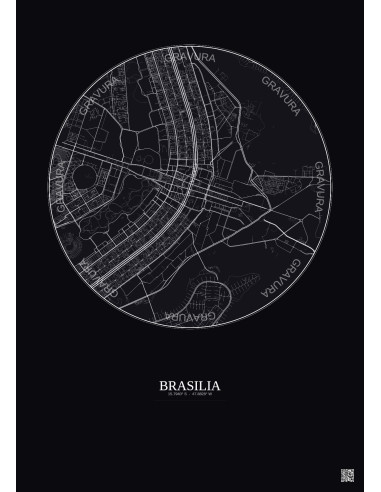 Affiche Brasilia – Poster carte de ville 6km | Gravura – Fond foncé