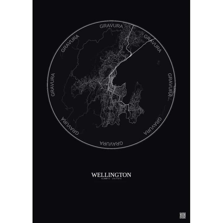Wellington City Map Poster 10km | Gravura – Dark background
