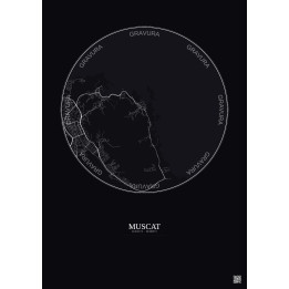 Affiche Muscat – Poster carte de ville 6km | Gravura – Fond fonc