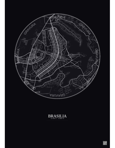 Affiche Brasilia – Poster carte de ville 10km | Gravura – Fond foncé