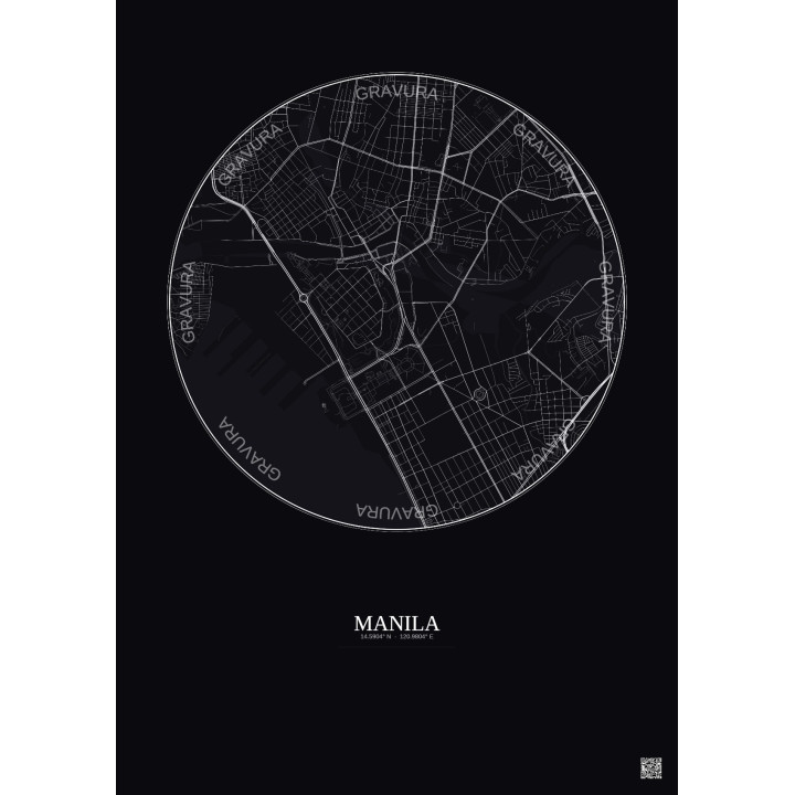 Affiche Manila – Poster carte de ville 2.5km | Gravura – Fond fo