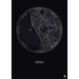 Affiche Manila – Poster carte de ville 6km | Gravura – Fond fonc