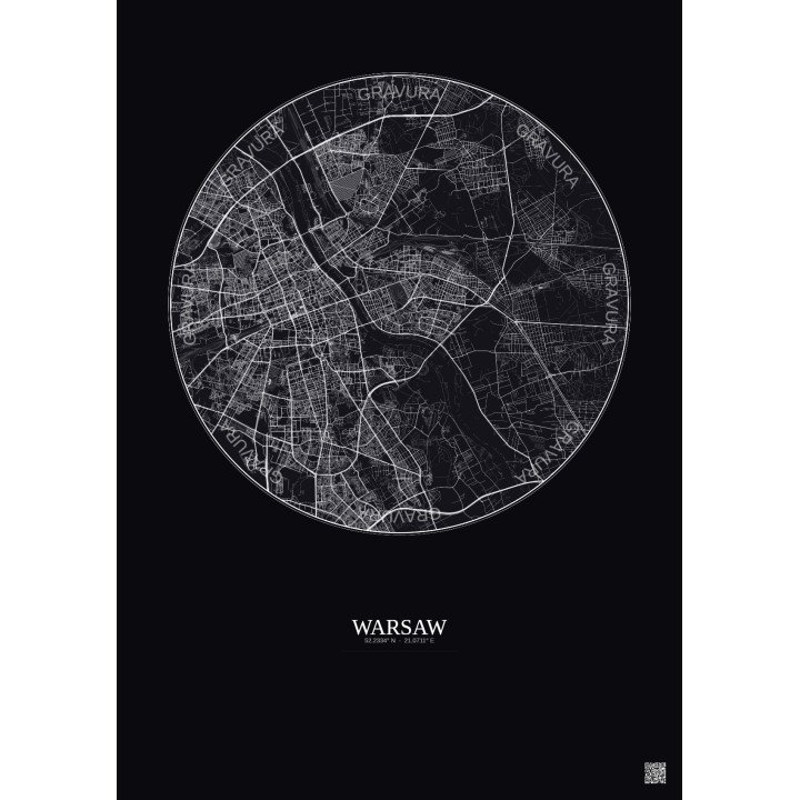Affiche Warsaw – Poster carte de ville 10km | Gravura – Fond fon