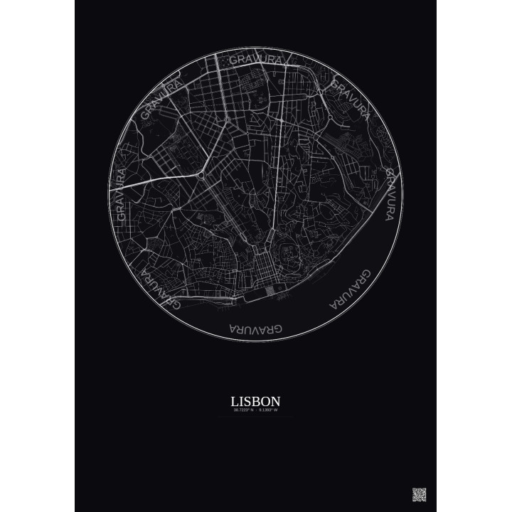 Affiche Lisbon – Poster carte de ville 2.5km | Gravura – Fond fo
