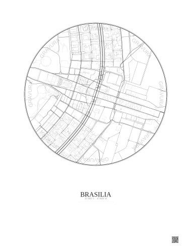 Affiche Brasilia – Poster carte de ville 2.5km | Gravura – Fond clair