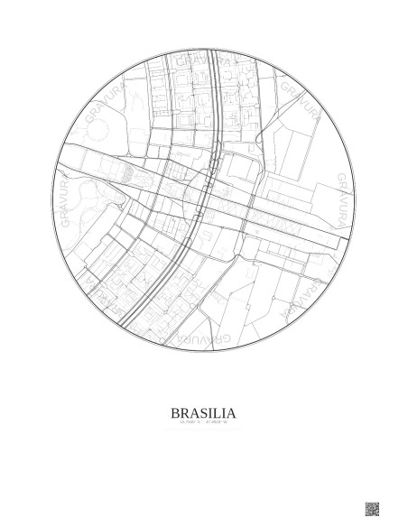 Affiche Brasilia – Poster carte de ville 2.5km | Gravura – Fond clair