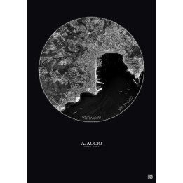 Affiche Ajaccio – Poster vue satellite 2.5km N&B | Gravura – Fond foncé