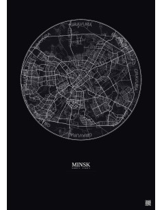 Affiche Minsk – Poster carte de ville 10km | Gravura – Fond foncé
