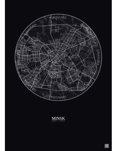 Affiche Minsk – Poster carte de ville 10km | Gravura – Fond foncé