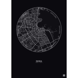 Affiche Doha – Poster carte de ville 10km | Gravura – Fond foncé