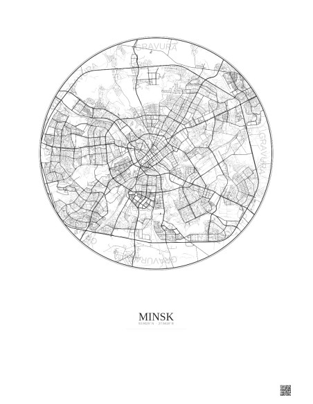 Affiche Minsk – Poster carte de ville 10km | Gravura – Fond clair