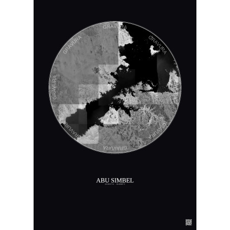 Affiche Abu Simbel – Poster vue satellite 30km N&B | Gravura – Fond foncé