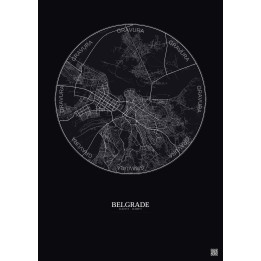 Belgrade City Map Poster 10km | Gravura – Dark background