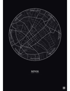 Affiche Minsk – Poster carte de ville 2.5km | Gravura – Fond foncé