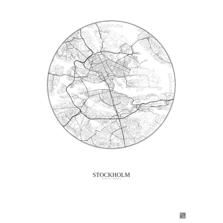 Affiche Stockholm – Poster carte de ville 6km | Gravura – Fond c