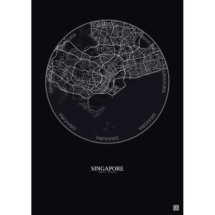Affiche Singapore – Poster carte de ville 10km | Gravura – Fond 