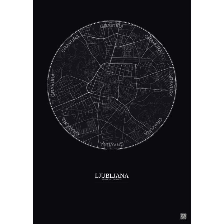 Affiche Ljubljana – Poster carte de ville 2.5km | Gravura – Fond