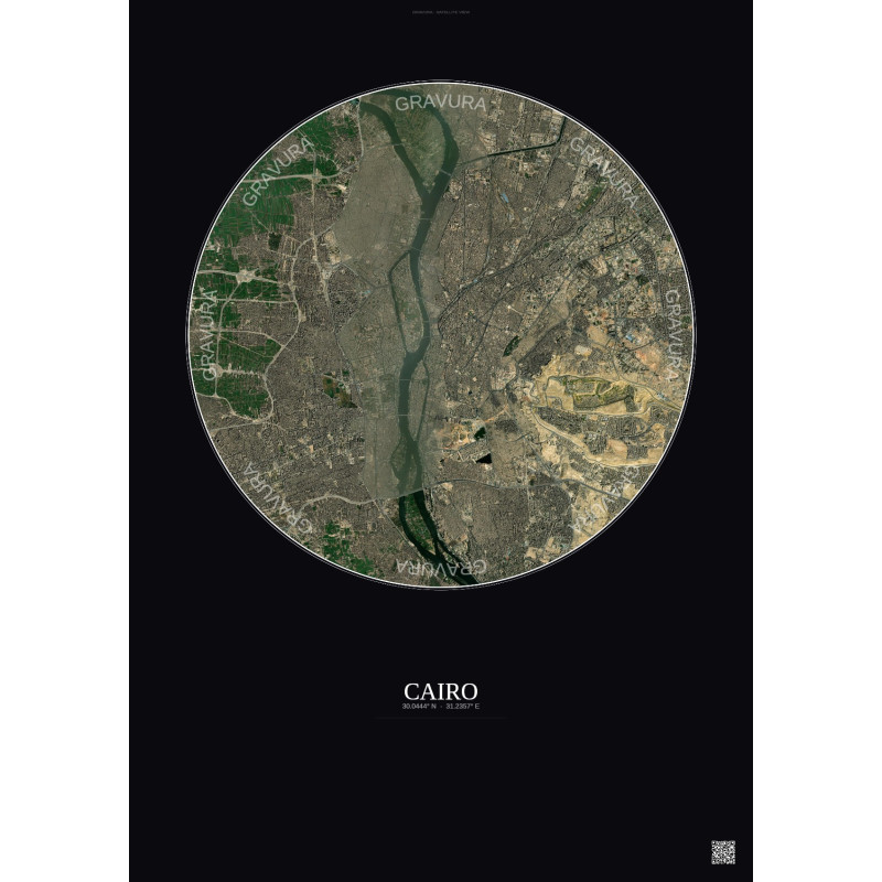 Affiche Cairo – Poster vue satellite 10km Couleur | Gravura – Fond foncé