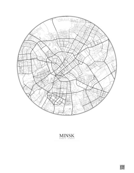 Affiche Minsk – Poster carte de ville 6km | Gravura – Fond clair