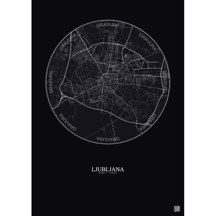 Affiche Ljubljana – Poster carte de ville 6km | Gravura – Fond f