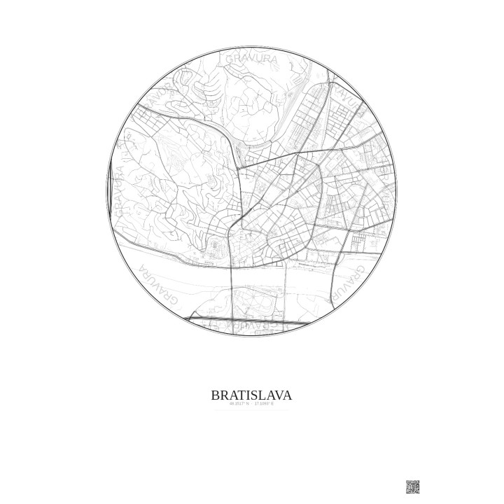 Affiche Bratislava – Poster carte de ville 2.5km | Gravura – Fon