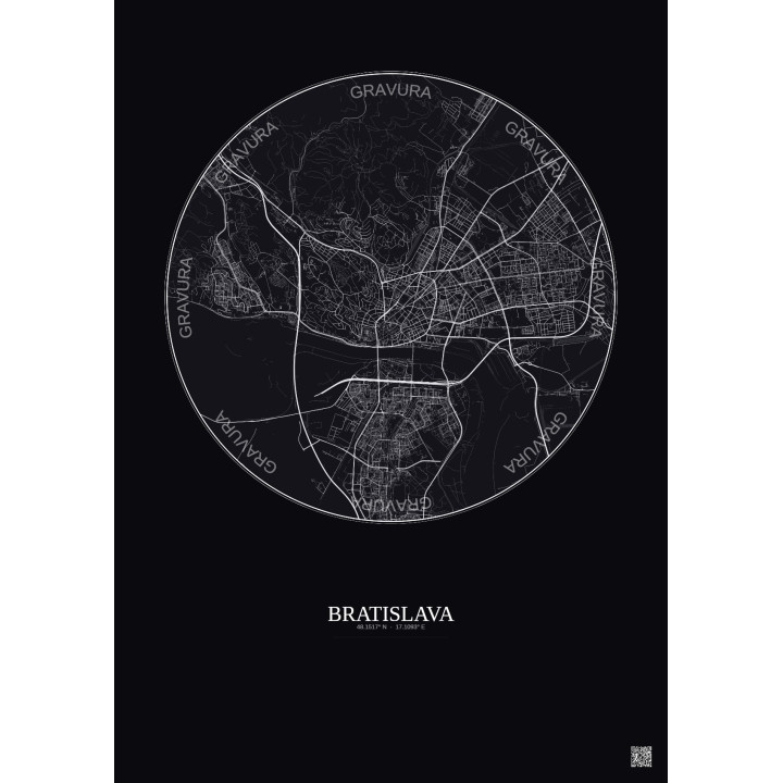 Affiche Bratislava – Poster carte de ville 6km | Gravura – Fond 