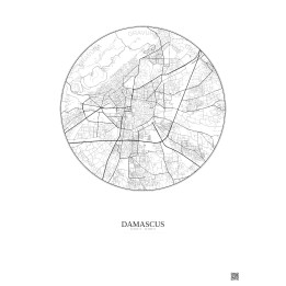 Affiche Damascus – Poster carte de ville 6km | Gravura – Fond cl