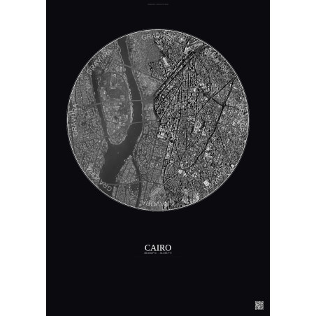 Affiche Cairo – Poster vue satellite 2.5km N&B | Gravura – Fond foncé