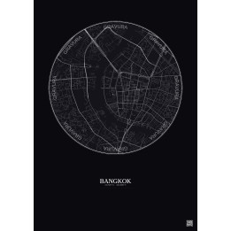 Bangkok City Map Poster 2.5km | Gravura – Dark background