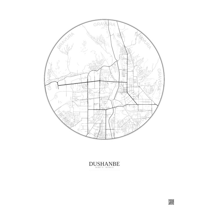 Dushanbe City Map Poster 6km | Gravura – Light background