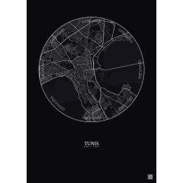 Affiche Tunis – Poster carte de ville 6km | Gravura – Fond foncé