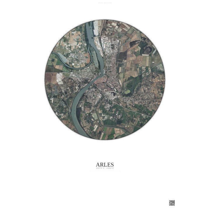 Affiche Arles – Poster vue satellite 5km Couleur | Gravura – Fond clair