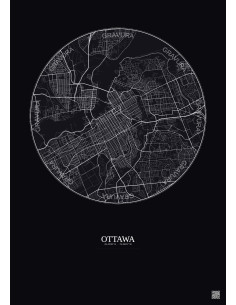 Ottawa City Map Poster 6km | Gravura – Dark background