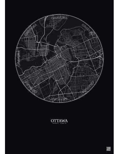 Affiche Ottawa – Poster carte de ville 6km | Gravura – Fond foncé