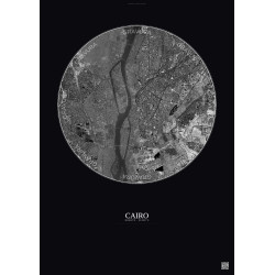 Affiche Cairo – Poster vue satellite 6km N&B | Gravura – Fond foncé