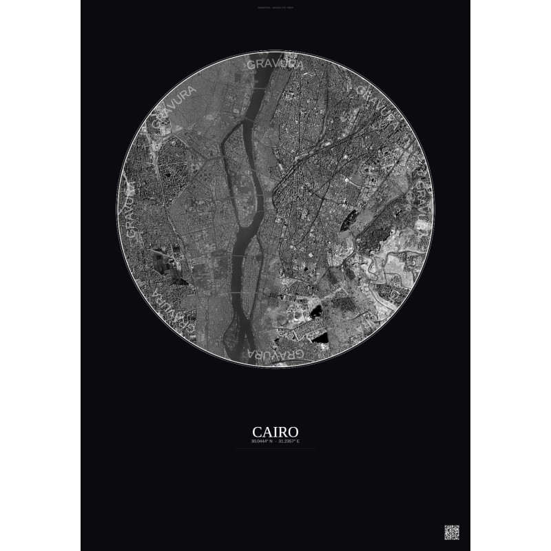 Affiche Cairo – Poster vue satellite 6km N&B | Gravura – Fond foncé