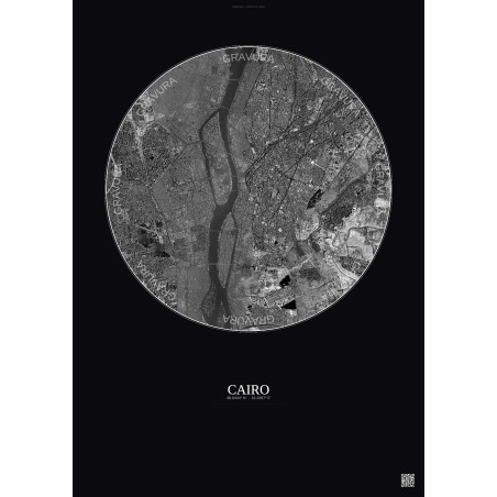 Affiche Cairo – Poster vue satellite 6km N&B | Gravura – Fond foncé