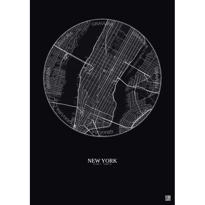 New York City Map Poster 5km | Gravura – Dark background