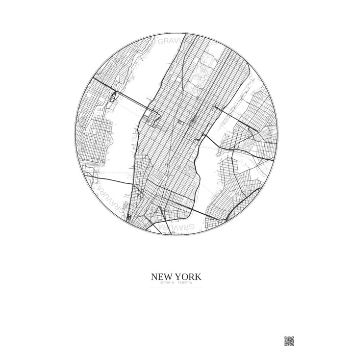 Affiche New York – Poster carte de ville 5km | Gravura – Fond cl