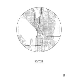 Affiche Seattle – Poster carte de ville 5km | Gravura – Fond cla