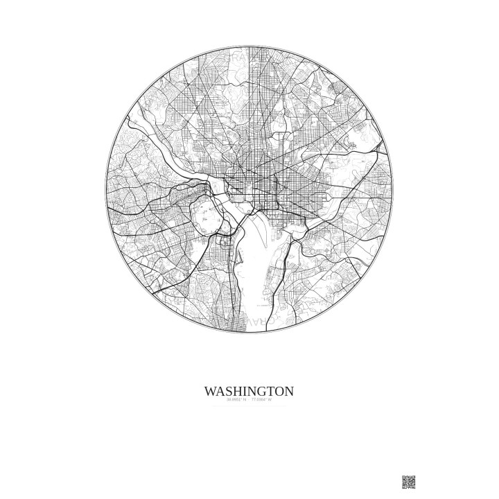 Affiche Washington – Poster carte de ville 10km | Gravura – Fond