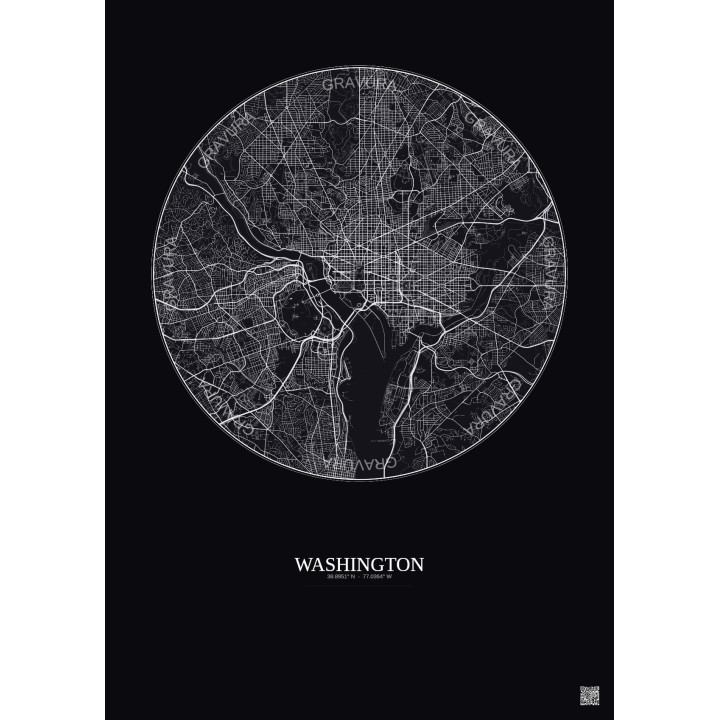 Affiche Washington – Poster carte de ville 10km | Gravura – Fond