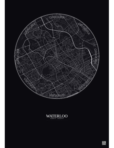 Affiche Waterloo – Poster carte de ville 5km | Gravura – Fond foncé