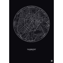 Affiche Tashkent – Poster carte de ville 10km | Gravura – Fond f