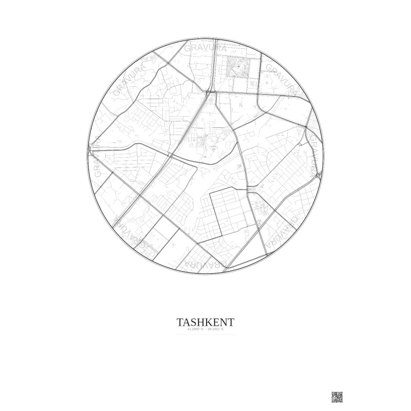 Affiche Tashkent – Poster carte de ville 2.5km | Gravura – Fond 